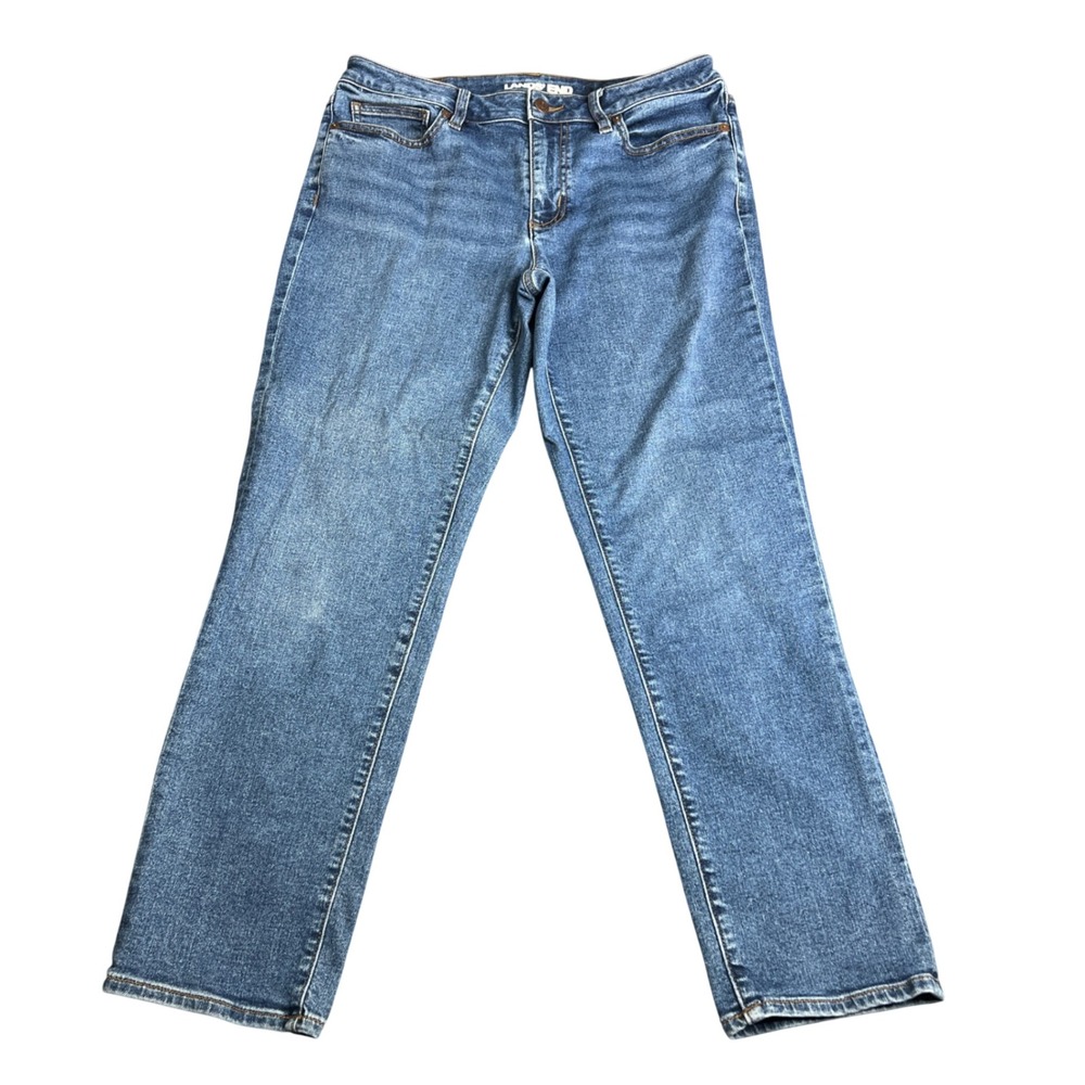 Lands End Womens Petite 8 Medium Wash Straight Leg Sustainable Denim Jeans